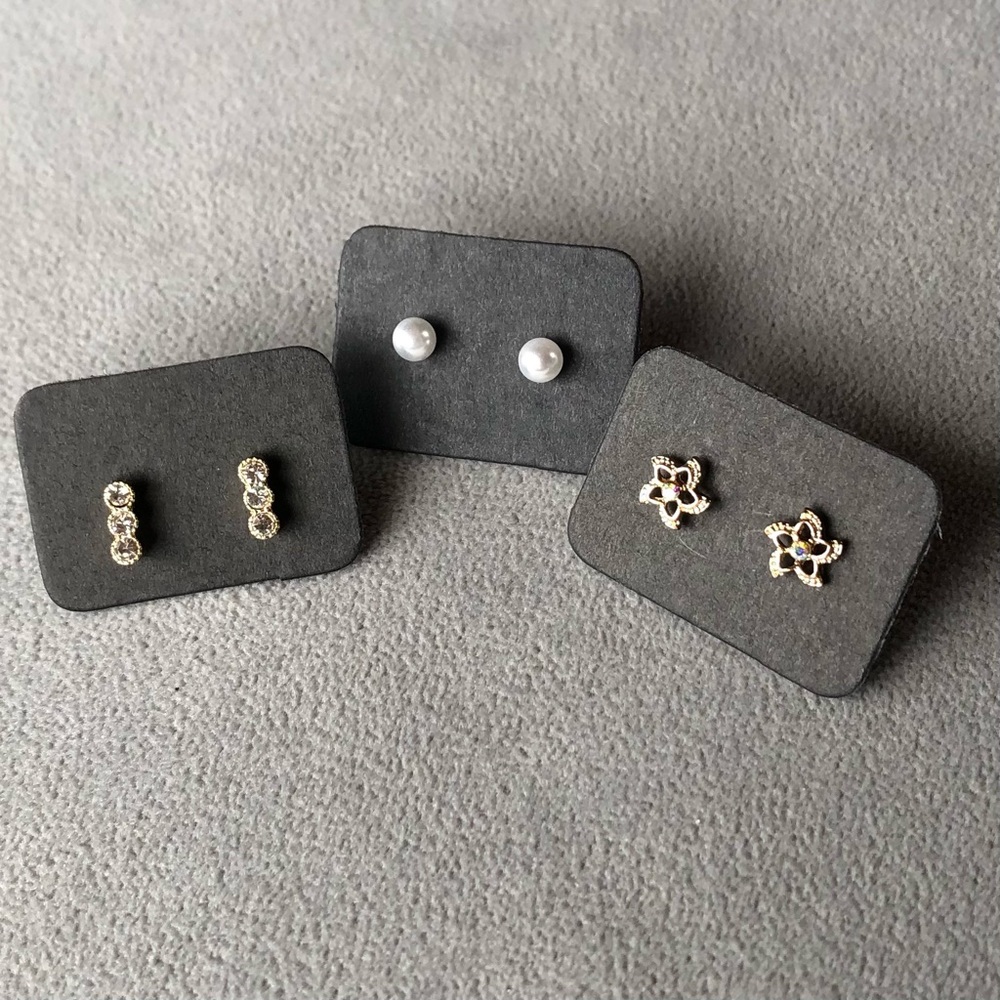 Set of 3 ~ Earrings ~ Crystal & Faux Pearl Studs ~ Brand New!